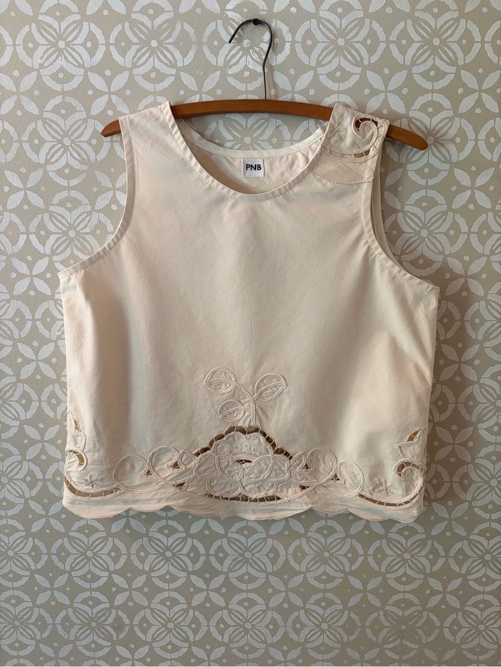 Womens Embroidered Sleeveless Crop Top - Cream